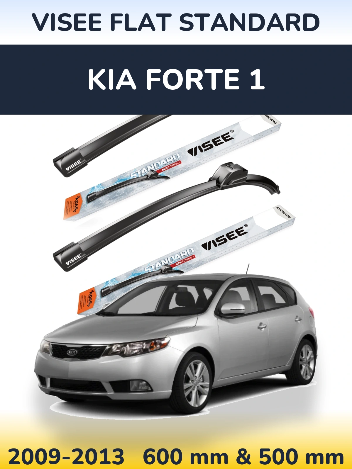 Front wiper blade set VISEE FLAT STANDARD 600 & 500 mm for KIA Forte 1 2009-2013