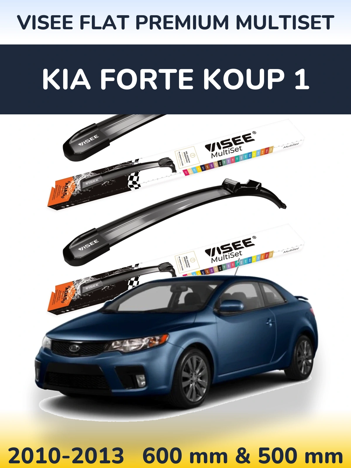 Front wiper blade set VISEE FLAT PREMIUM MultiSet 600 & 500 mm for KIA Forte Koup 1 2010-2013