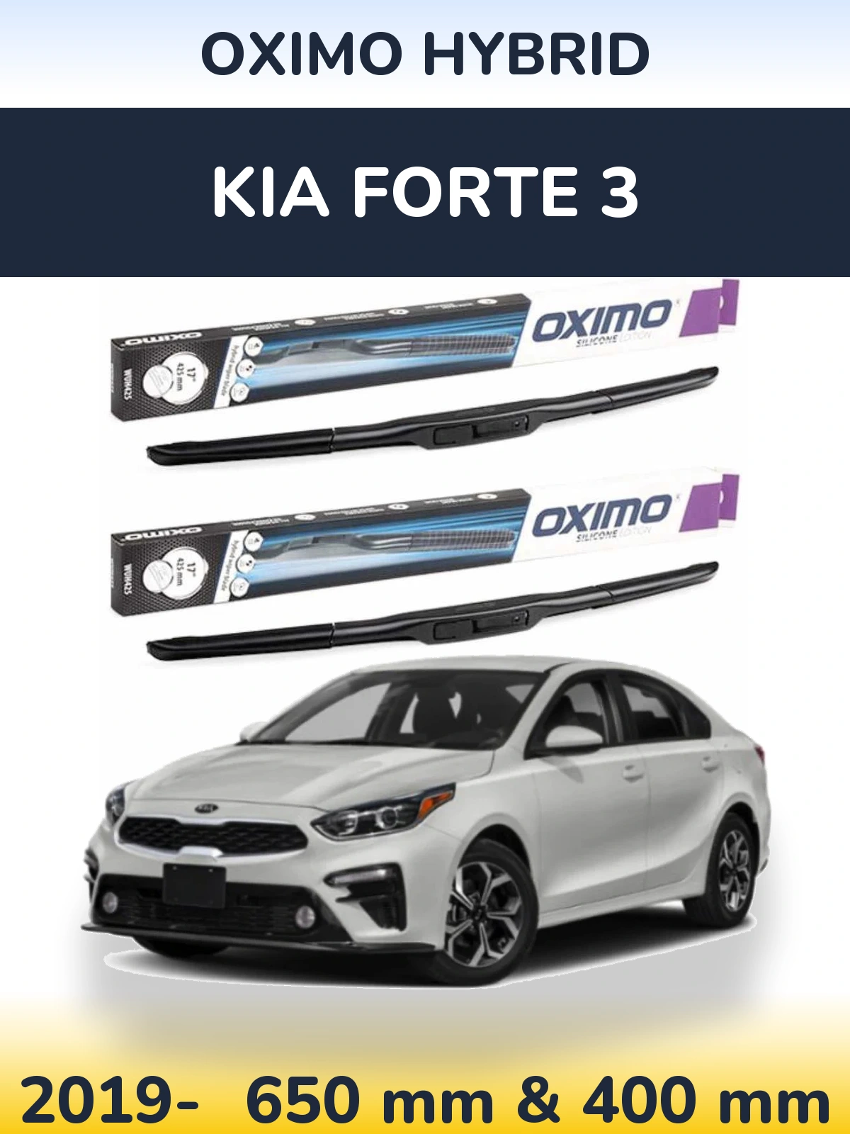 Front wiper blade set Oximo Hybrid 650 & 400 mm for KIA Forte 3 2019-2026
