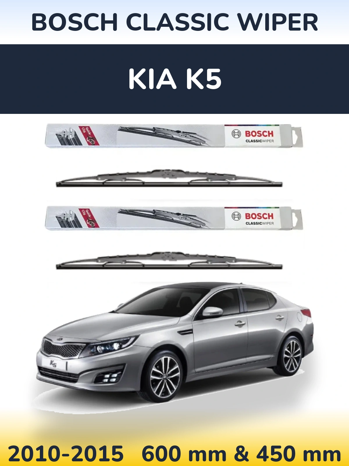 Front wiper blade set BOSCH Classic Wiper 600 & 450 mm for KIA K5 2010-2015