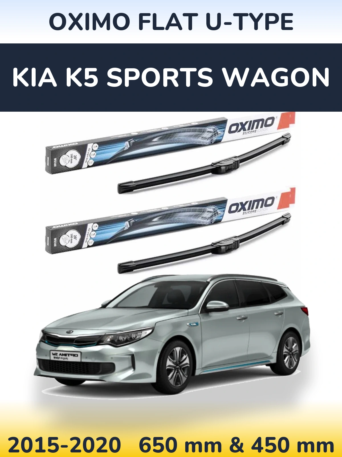Front wiper blade set Oximo Flat U-type 650 & 450 mm for KIA K5 Sports Wagon 2015-2020