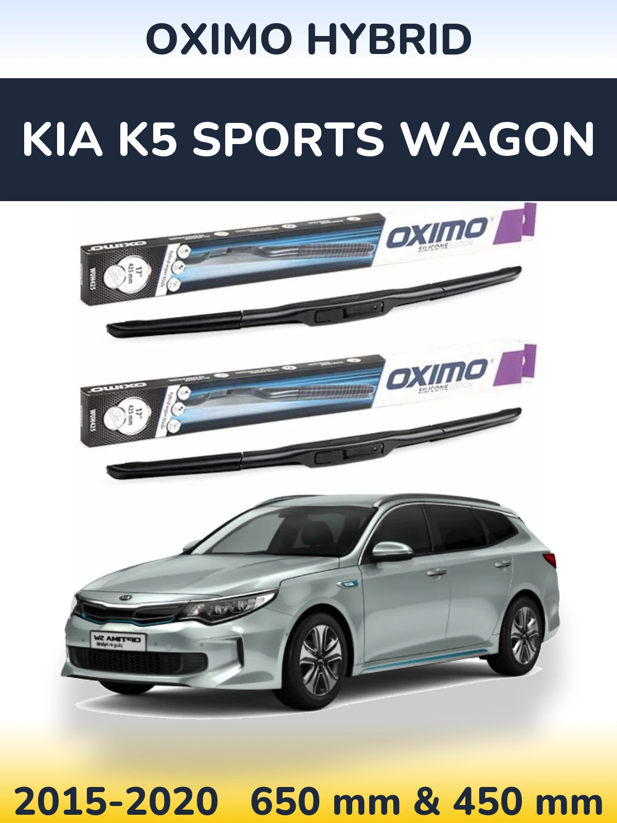 Front wiper blade set Oximo Hybrid 650 & 450 mm for KIA K5 Sports Wagon 2015-2020