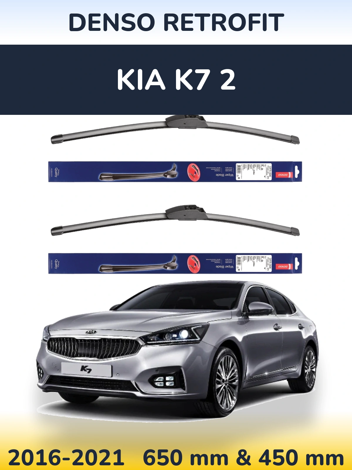 Front wiper blade set Denso Retrofit 650 & 450 mm for KIA K7 2 2016-2021