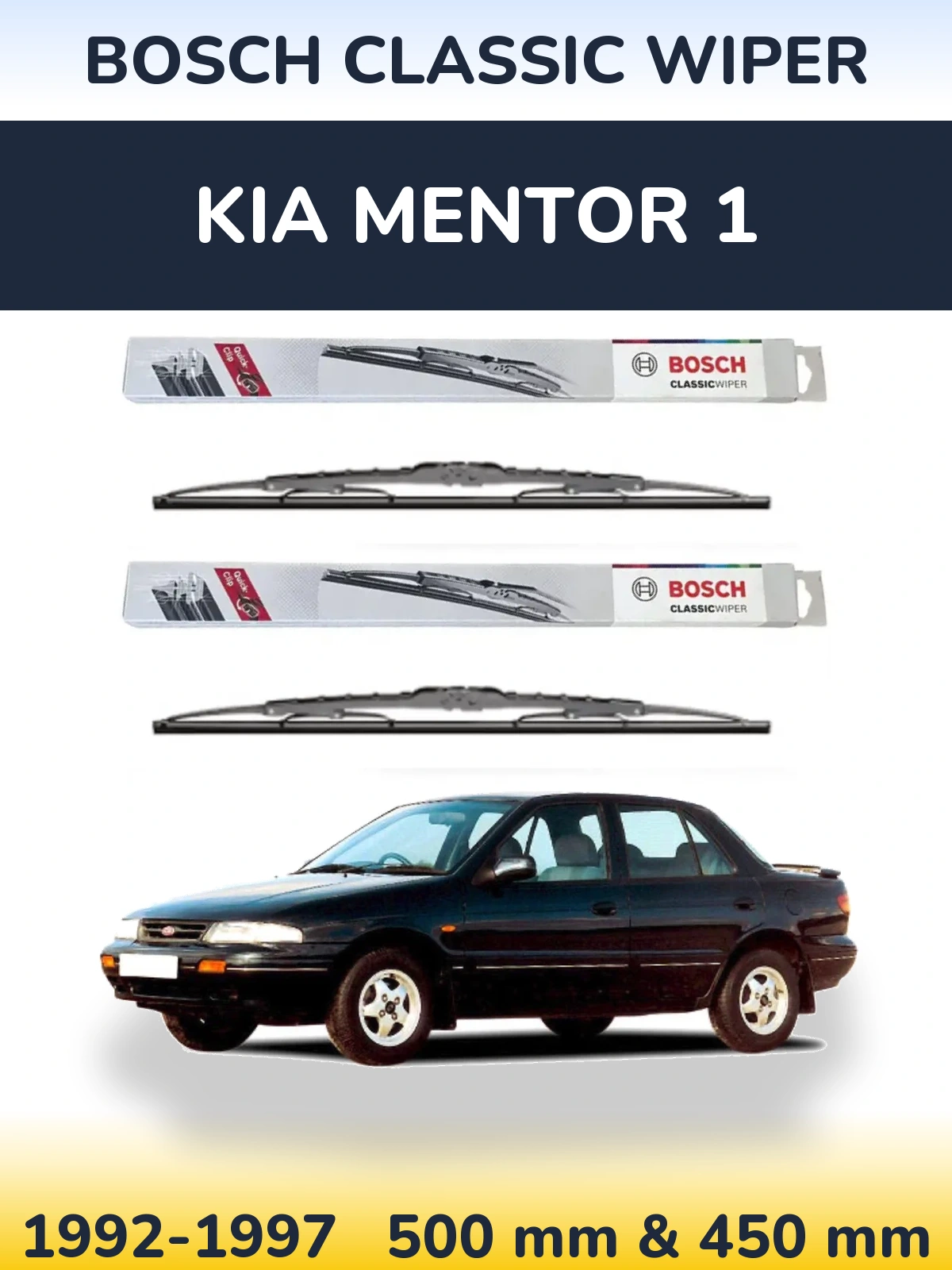Front wiper blade set BOSCH Classic Wiper 500 & 450 mm for KIA Mentor 1 1992-1997