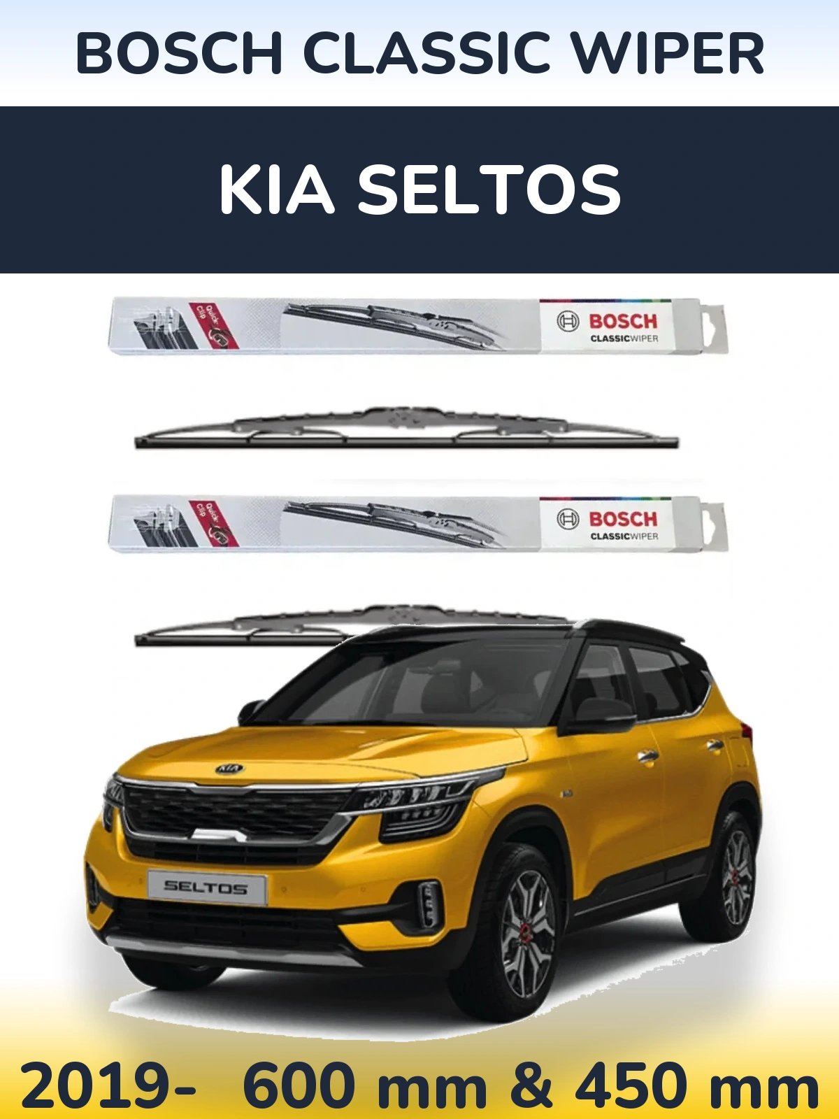 Front wiper blade set BOSCH Classic Wiper 600 & 450 mm for KIA Seltos 2019-2026