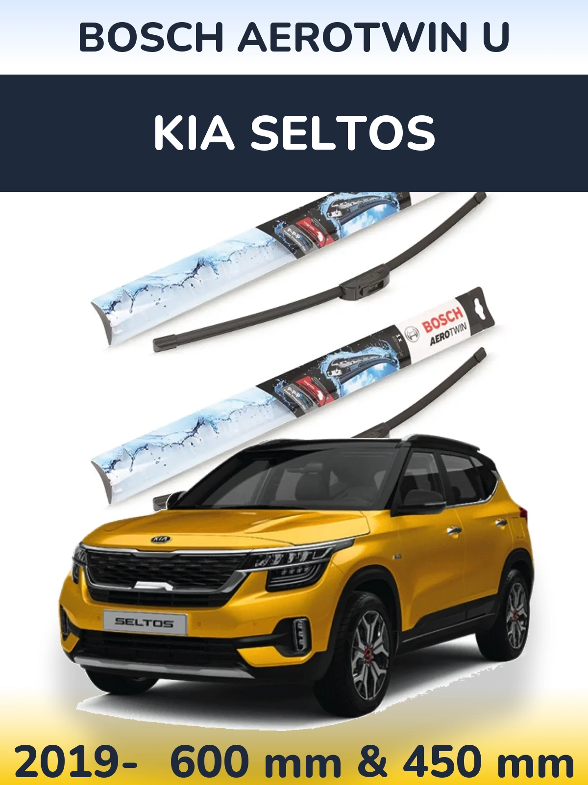 Front wiper blade set BOSCH AeroTwin U 600 & 450 mm for KIA Seltos 2019-2026