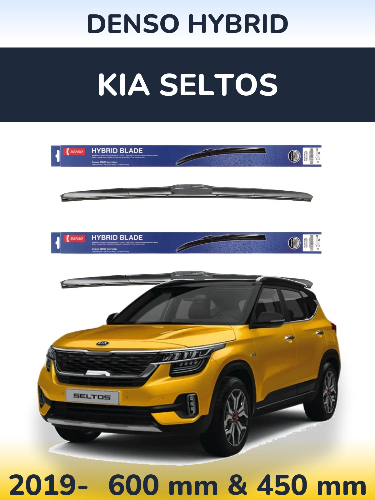 Front wiper blade set Denso Hybrid 600 & 450 mm for KIA Seltos 2019-2026