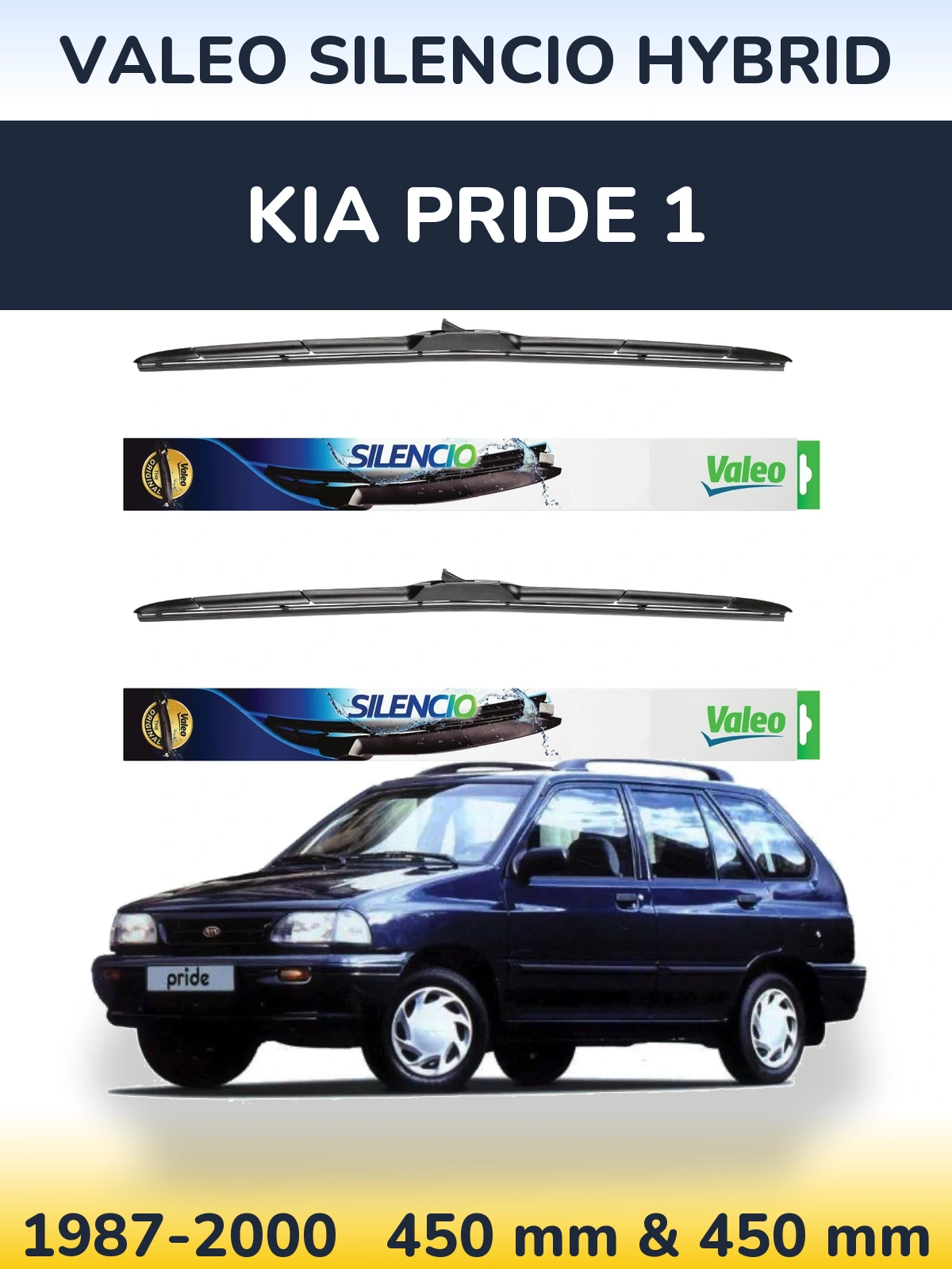 Комплект передніх щіток Valeo Silencio Hybrid 450 & 450 мм для KIA Pride 1 1987-2000