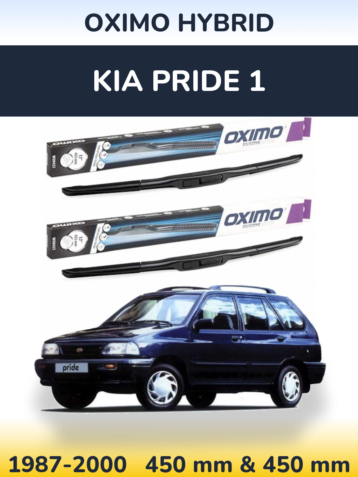 Комплект передних дворников Oximo Hybrid 450 & 450 мм для KIA Pride 1 1987-2000