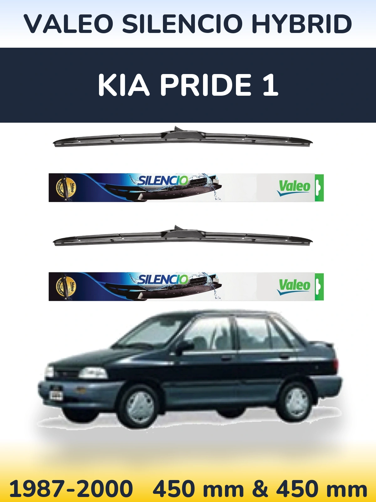 Комплект передніх щіток Valeo Silencio Hybrid 450 & 450 мм для KIA Pride 1 1987-2000