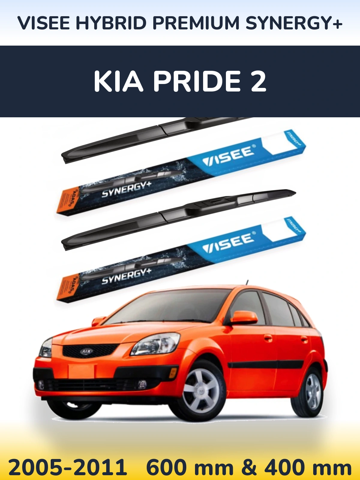 Комплект передних дворников VISEE HYBRID PREMIUM SYNERGY+ 600 & 400 мм для KIA Pride 2 2005-2011