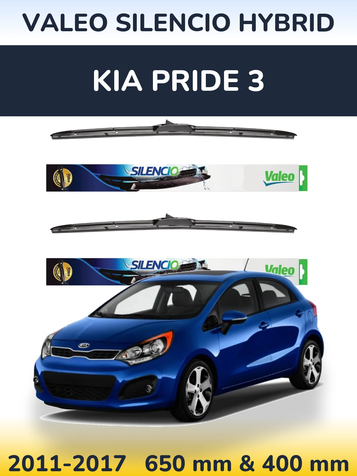 Комплект передніх щіток Valeo Silencio Hybrid 650 & 400 мм для KIA Pride 3 2011-2017