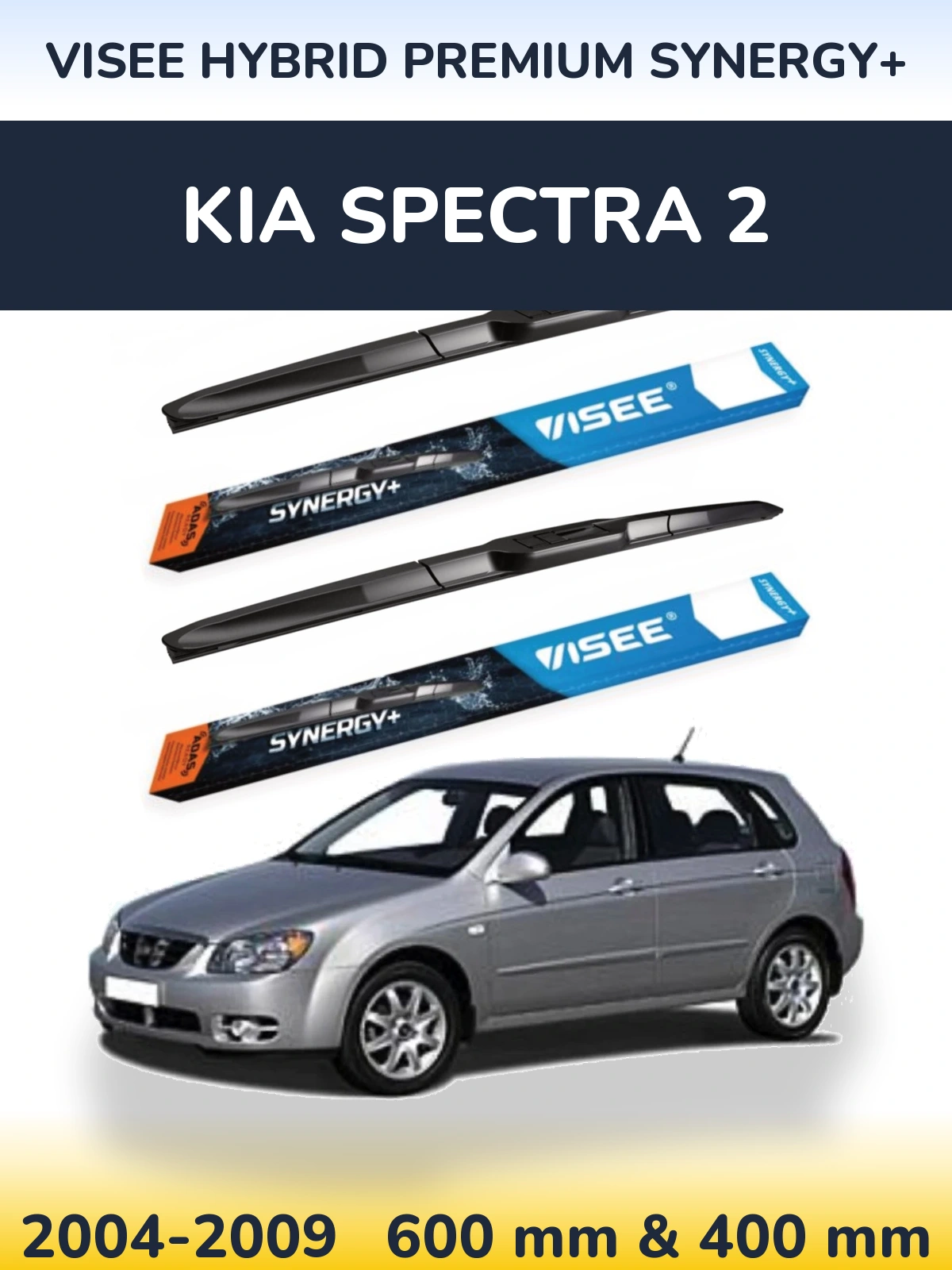 Front wiper blade set VISEE HYBRID PREMIUM SYNERGY+ 600 & 400 mm for KIA Spectra 2 2004-2009