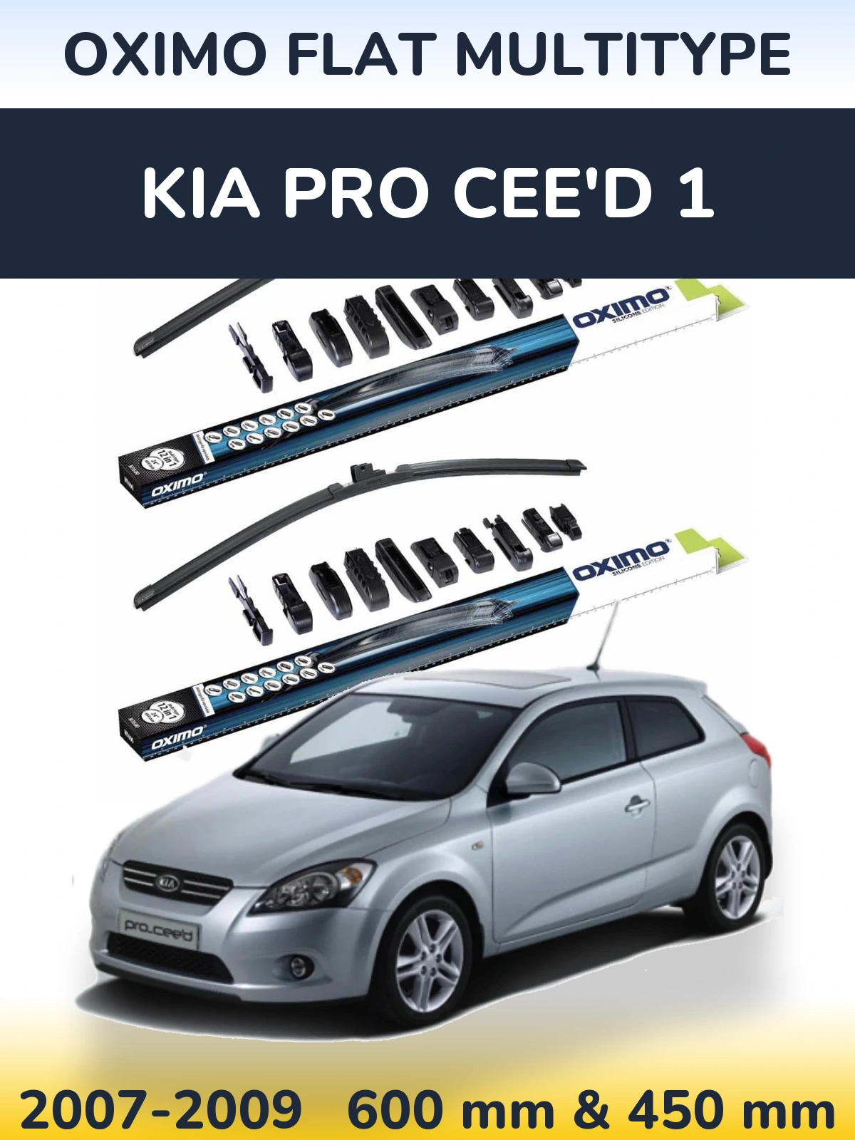 Front wiper blade set Oximo Flat MultiTipse 600 & 450 mm for KIA Pro Cee'd 1 2007-2009