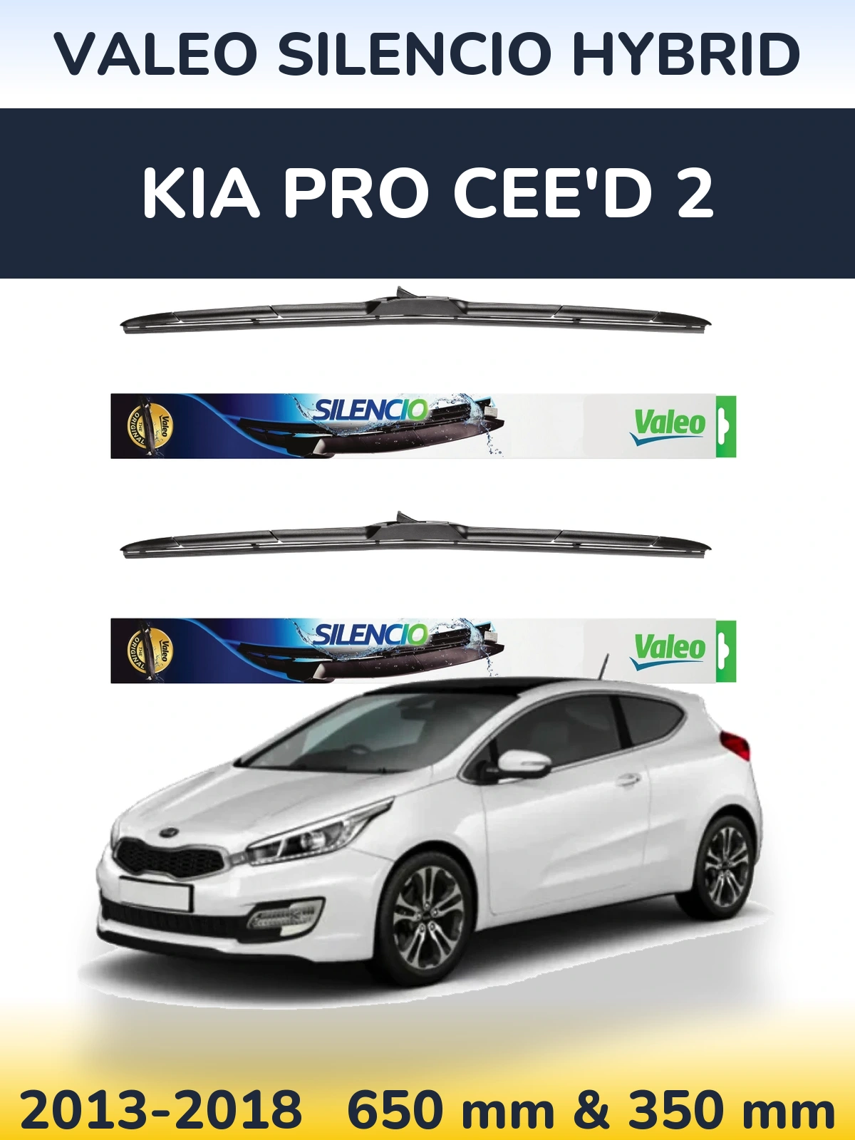 Комплект передніх щіток Valeo Silencio Hybrid 650 & 350 мм для KIA Pro Cee'd 2 2013-2018