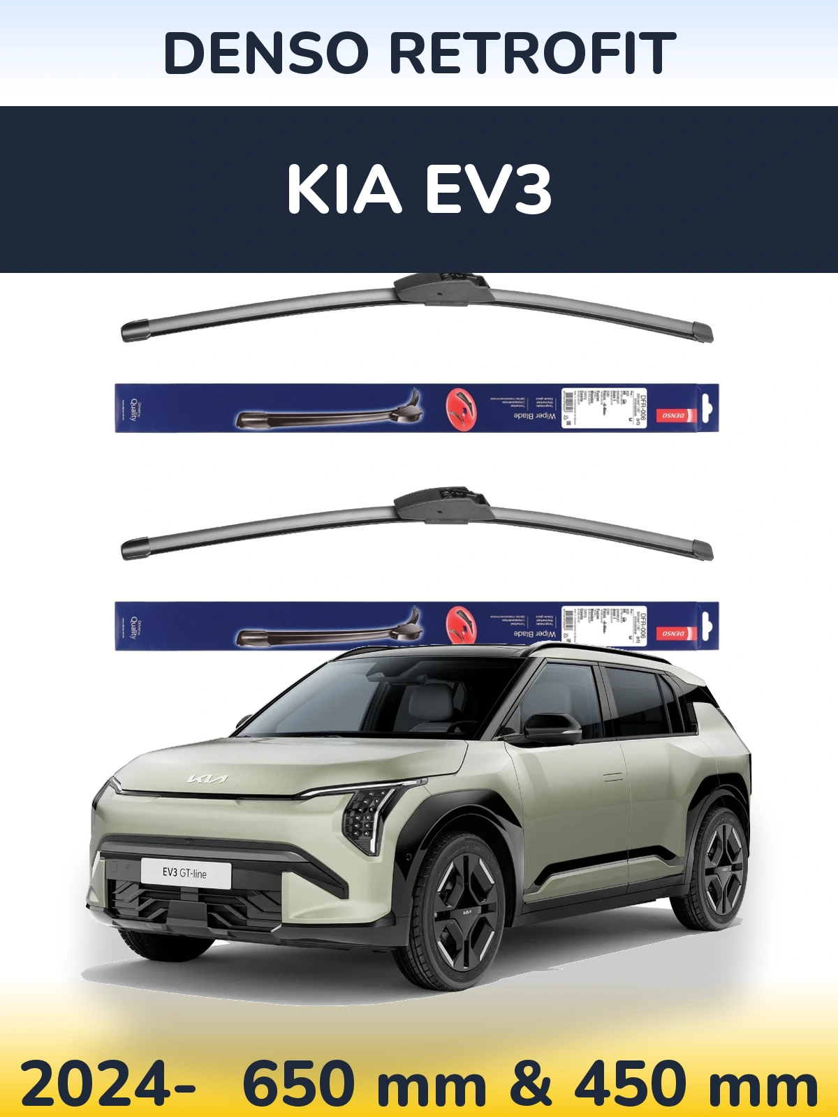 Front wiper blade set Denso Retrofit 650 & 450 mm for KIA EV3 2024-2026