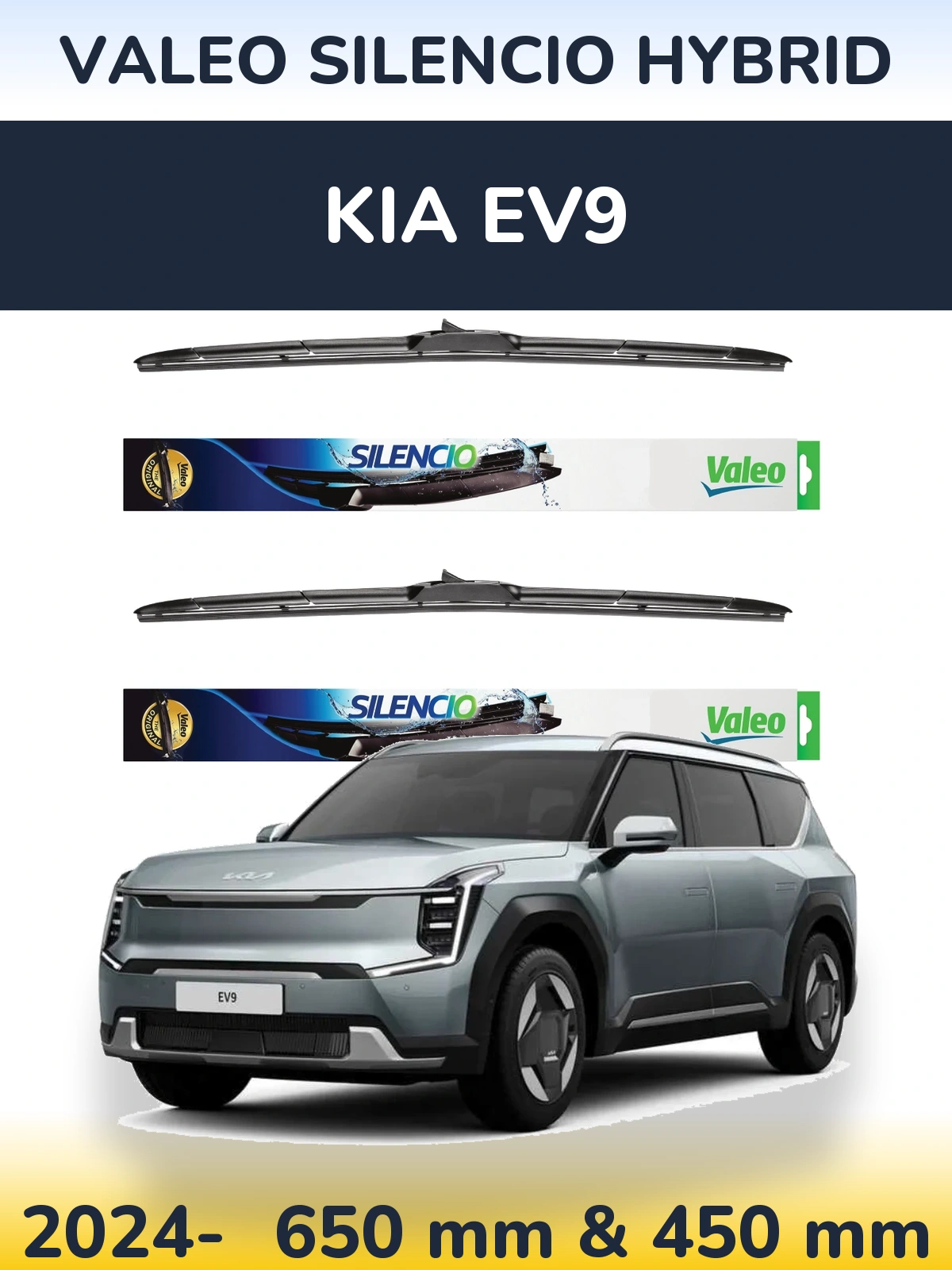 Комплект передніх щіток Valeo Silencio Hybrid 650 & 450 мм для KIA EV9 2024-2026
