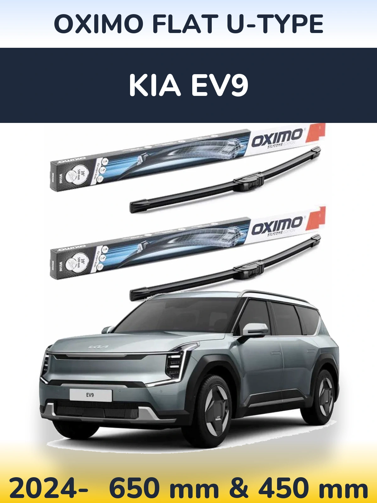 Комплект передних дворников Oximo Flat U-type 650 & 450 мм для KIA EV9 2024-2026