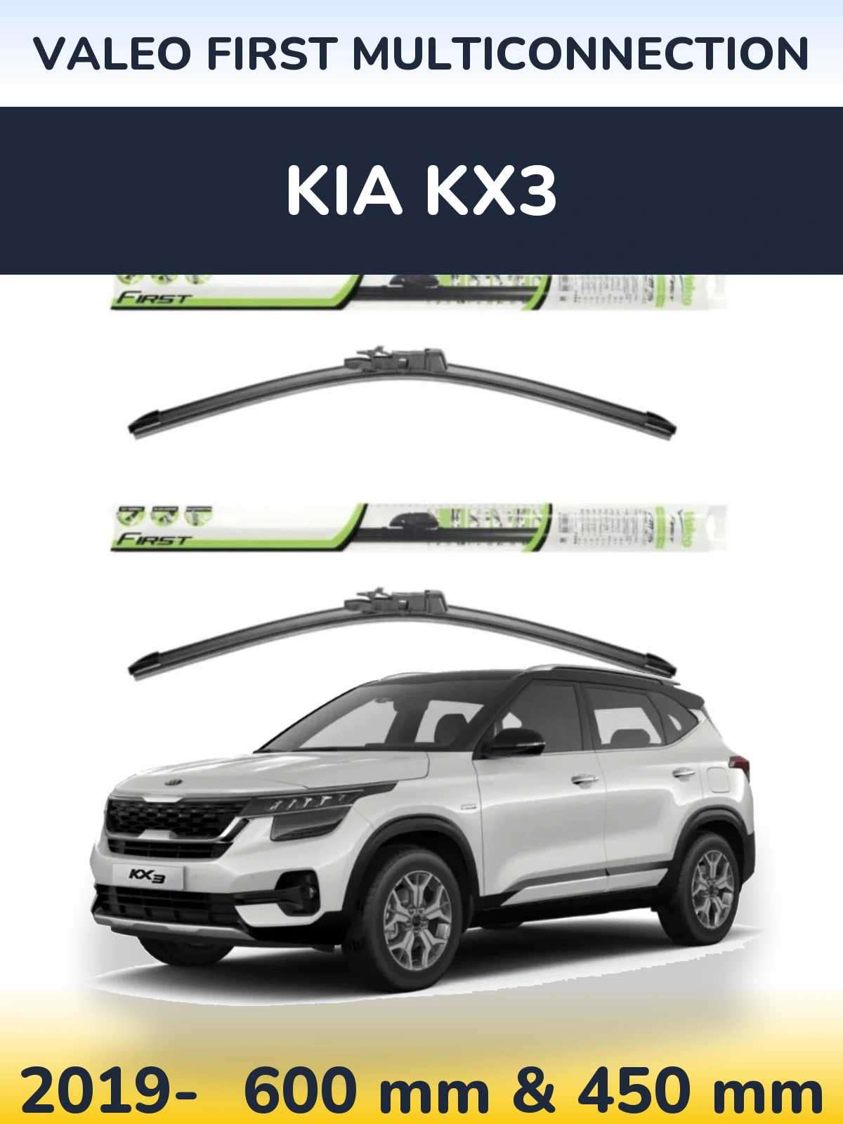 Front wiper blade set Valeo First MultiConnection 600 & 450 mm for KIA KX3 2019-2026