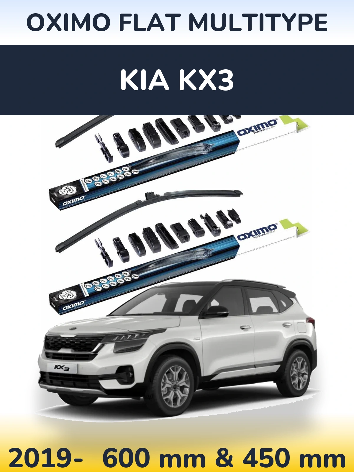 Front wiper blade set Oximo Flat MultiTipse 600 & 450 mm for KIA KX3 2019-2026