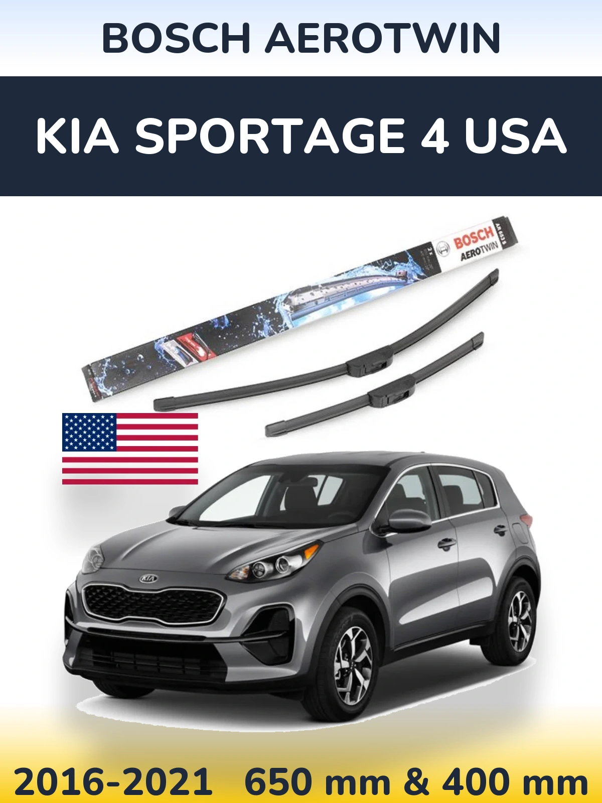 Комплект передніх щіток BOSCH AeroTwin 650 & 400 мм для KIA Sportage 4 USA 2016-2021