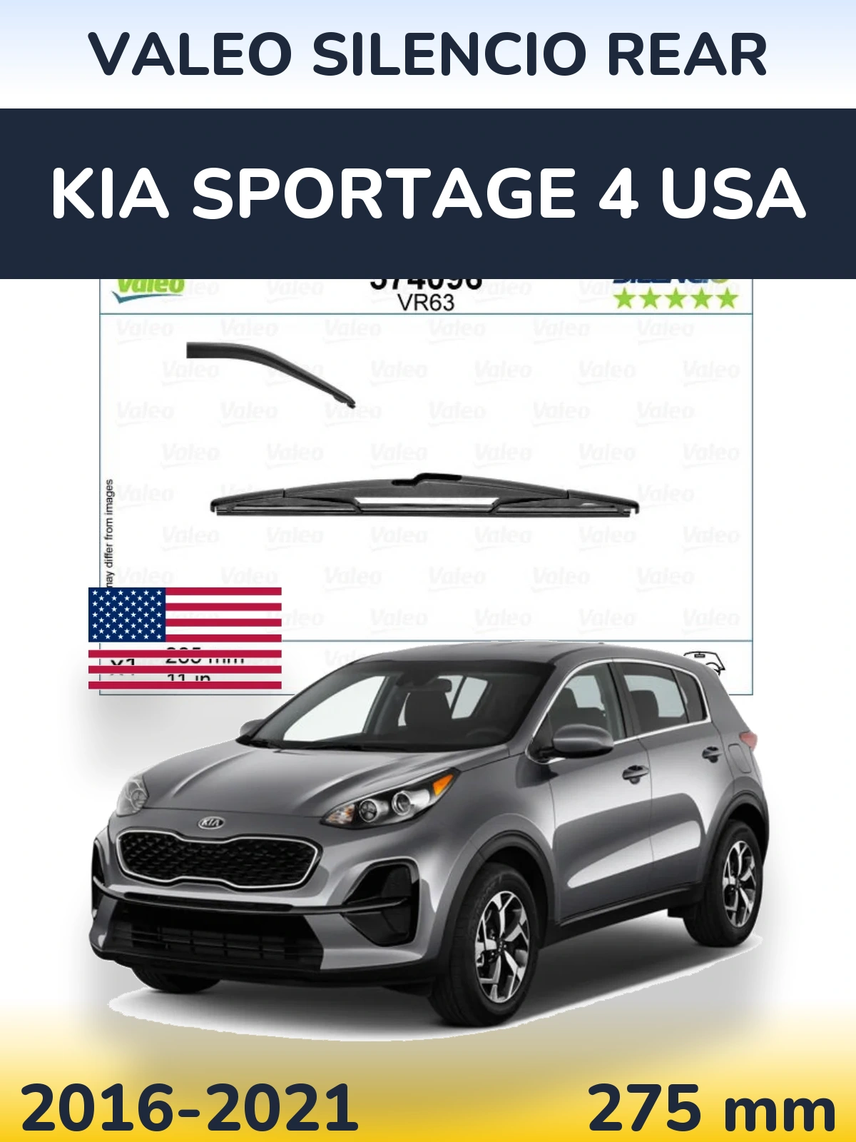 Rear wiper blade Valeo Silencio Rear 285 mm for KIA Sportage 4 USA 2016-2021