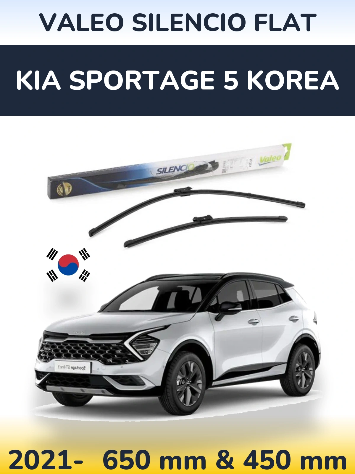 Front wiper blade set Valeo Silencio Flat 650 & 450 mm for KIA Sportage 5 Korea 2021-2026