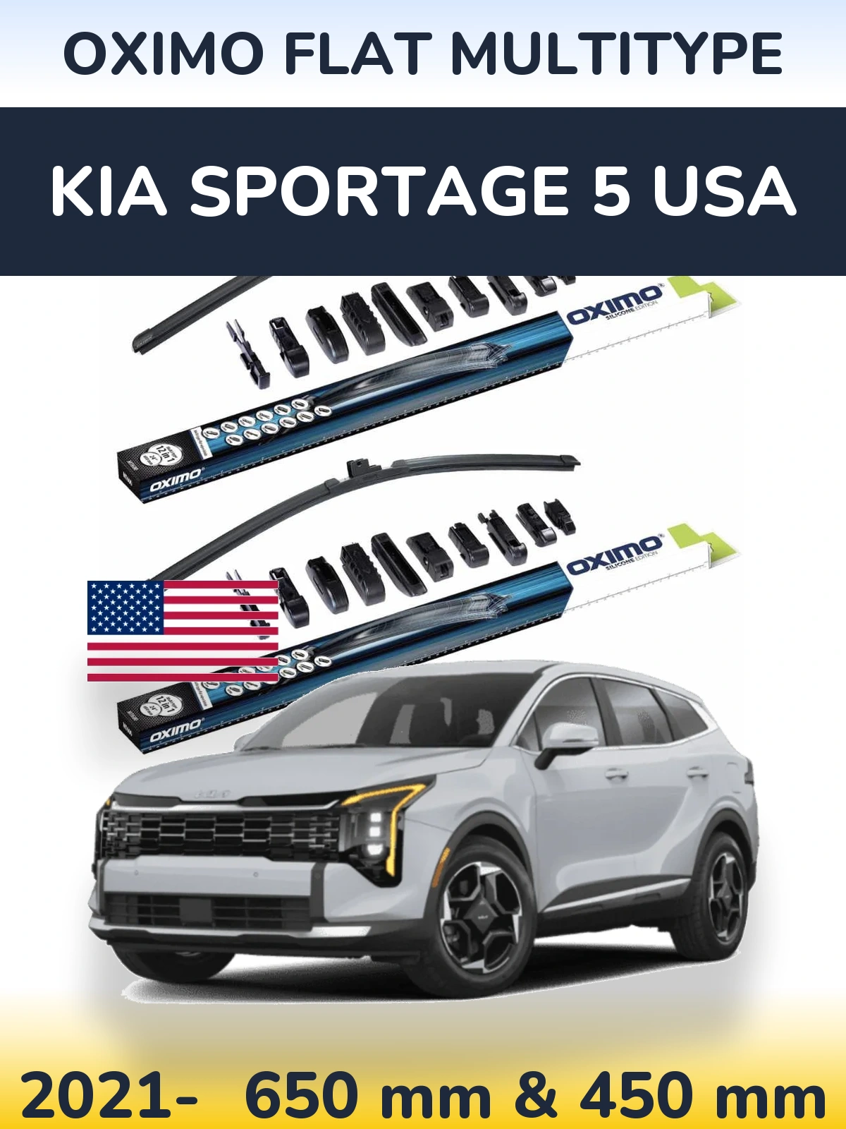 Комплект передних дворников Oximo Flat MultiТипe 650 & 450 мм для KIA Sportage 5 USA 2021-2026
