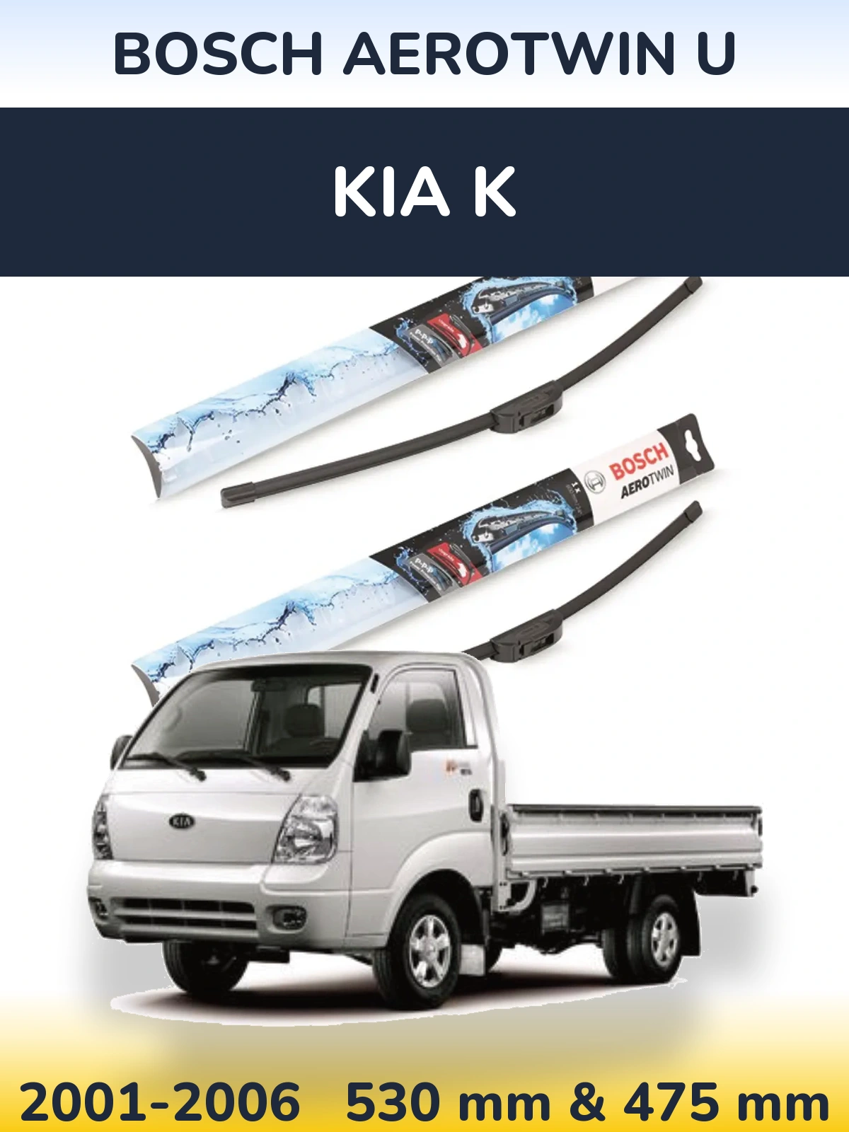 Front wiper blade set BOSCH AeroTwin U 530 & 475 mm for KIA K 2001-2006
