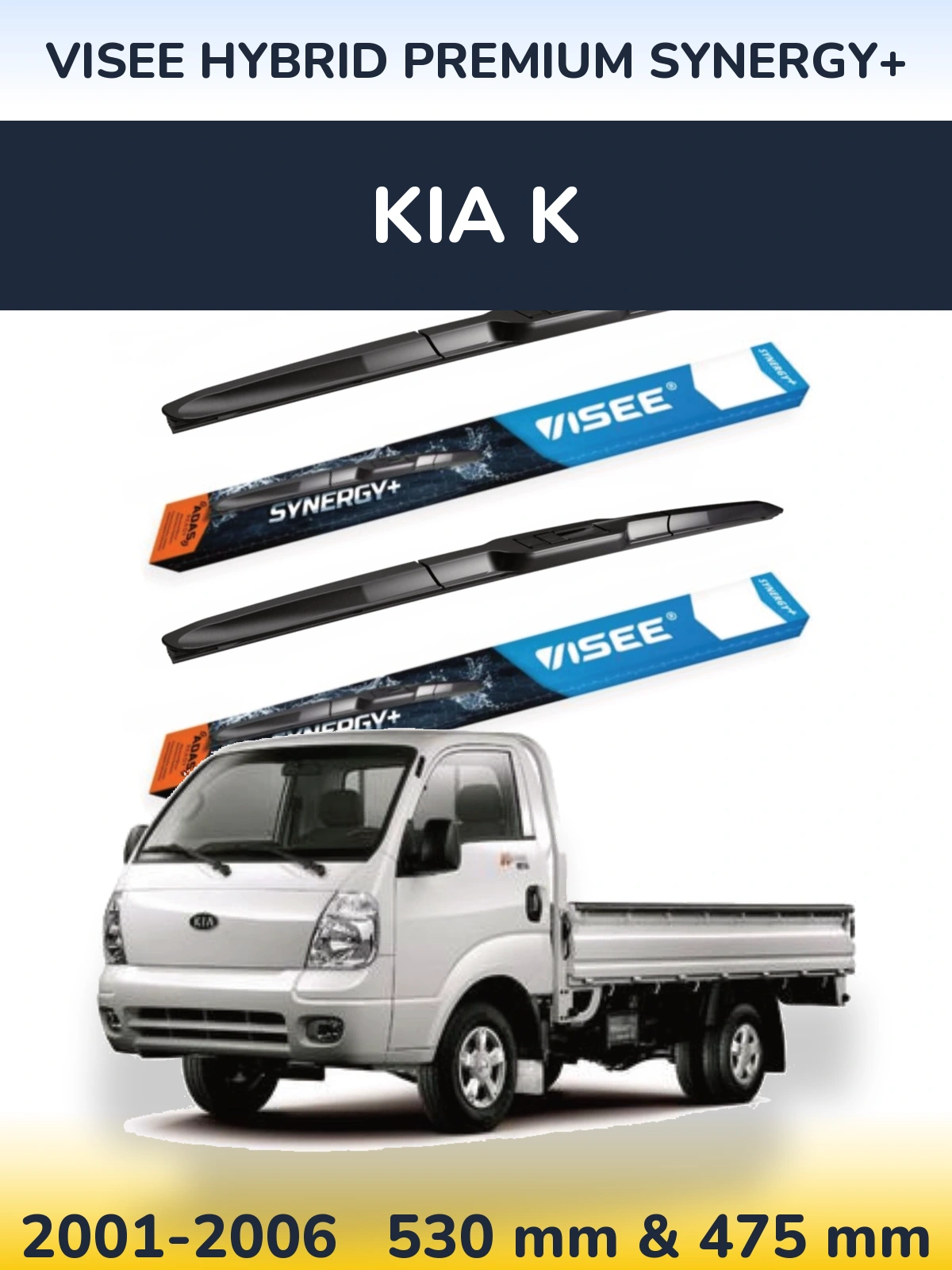 Front wiper blade set VISEE HYBRID PREMIUM SYNERGY+ 530 & 475 mm for KIA K 2001-2006