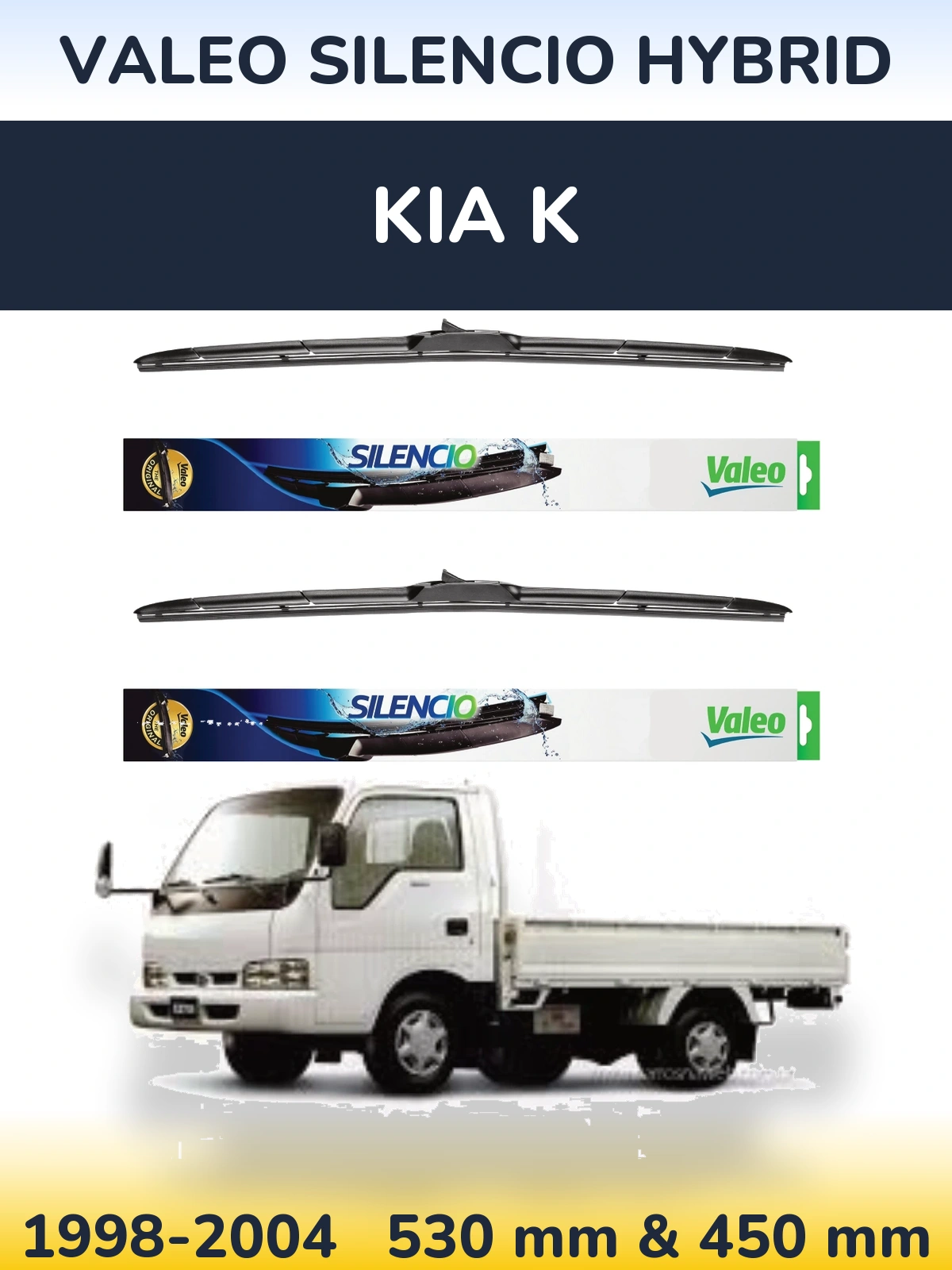 Front wiper blade set Valeo Silencio Hybrid 530 & 450 mm for KIA K 1998-2004