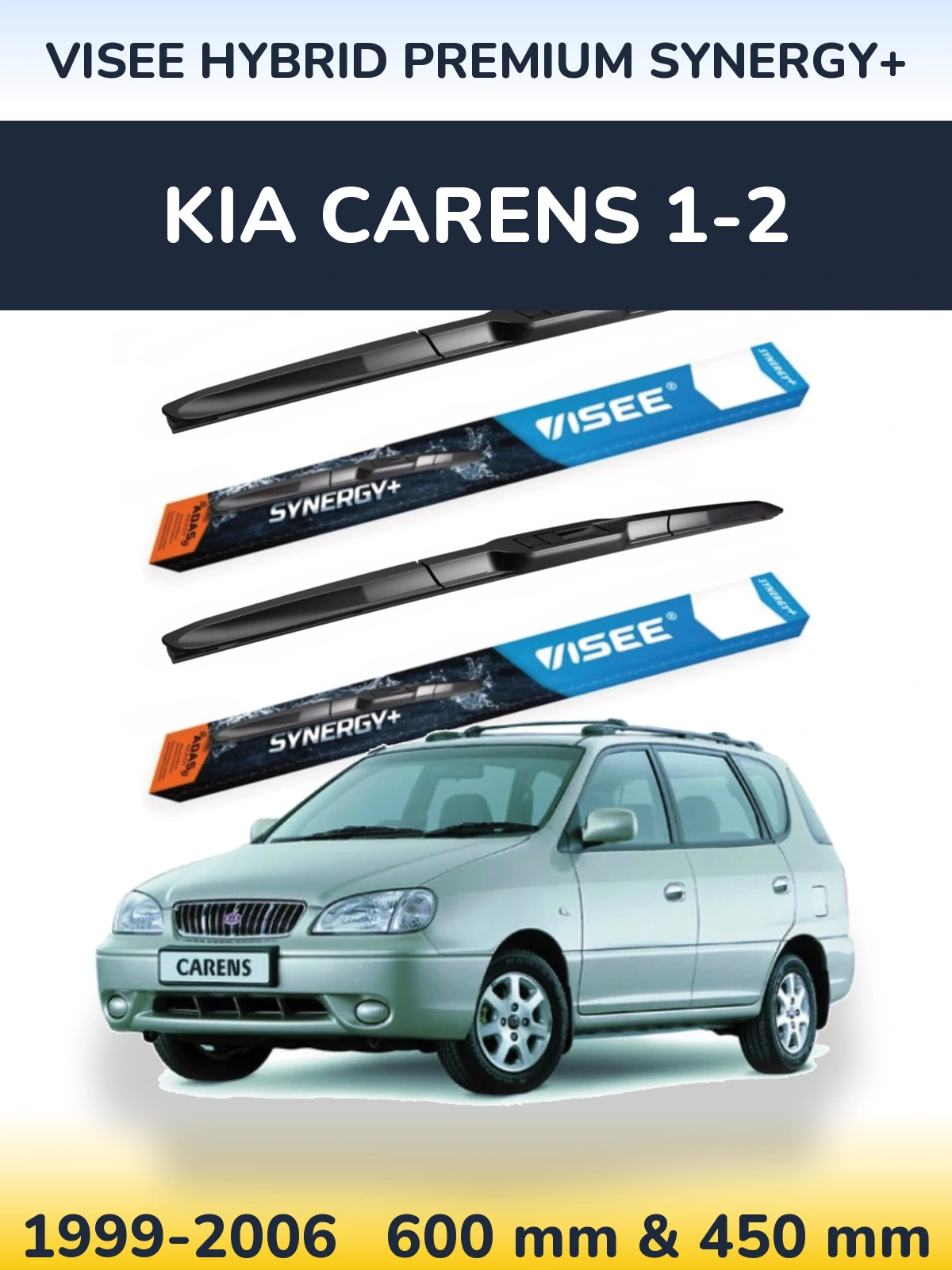 Front wiper blade set VISEE HYBRID PREMIUM SYNERGY+ 600 & 450 mm for KIA Carens 1-2 1999-2006