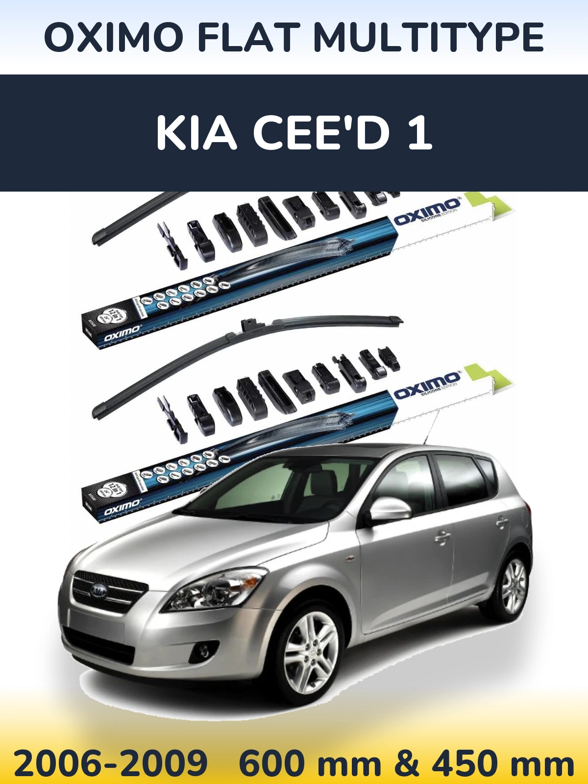 Front wiper blade set Oximo Flat MultiTipse 600 & 450 mm for KIA Cee'd 1 2006-2009