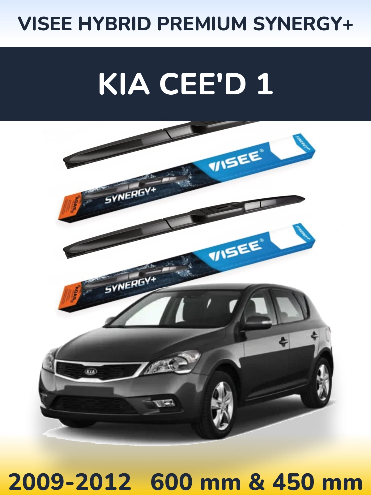 Front wiper blade set VISEE HYBRID PREMIUM SYNERGY+ 600 & 450 mm for KIA Cee'd 1 2009-2012