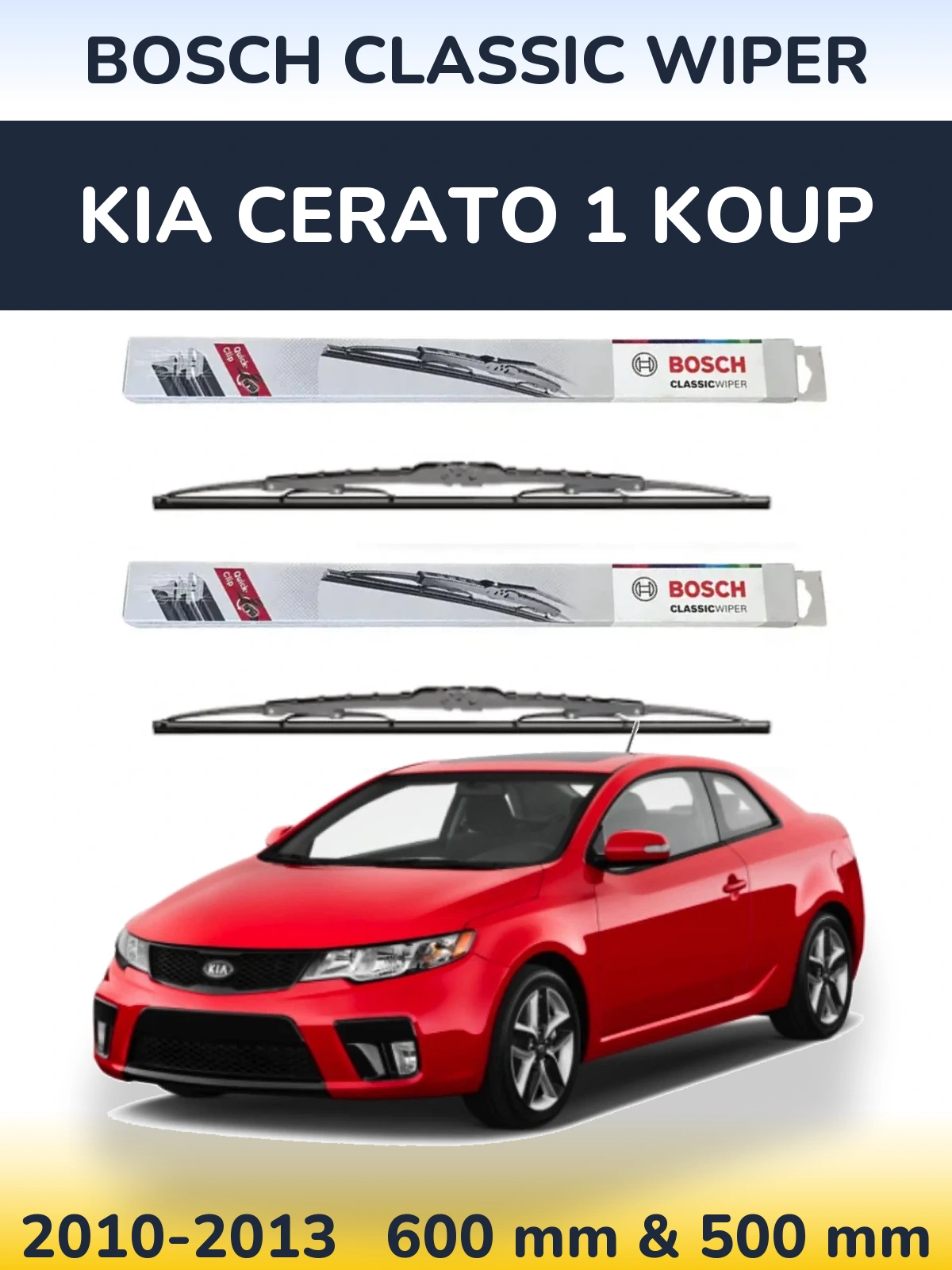 Front wiper blade set BOSCH Classic Wiper 600 & 500 mm for KIA Cerato 1 Koup 2010-2013