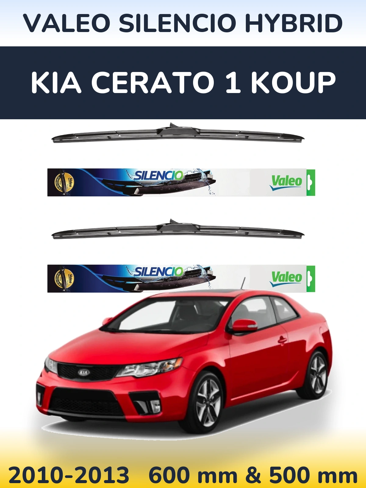 Front wiper blade set Valeo Silencio Hybrid 600 & 500 mm for KIA Cerato 1 Koup 2010-2013