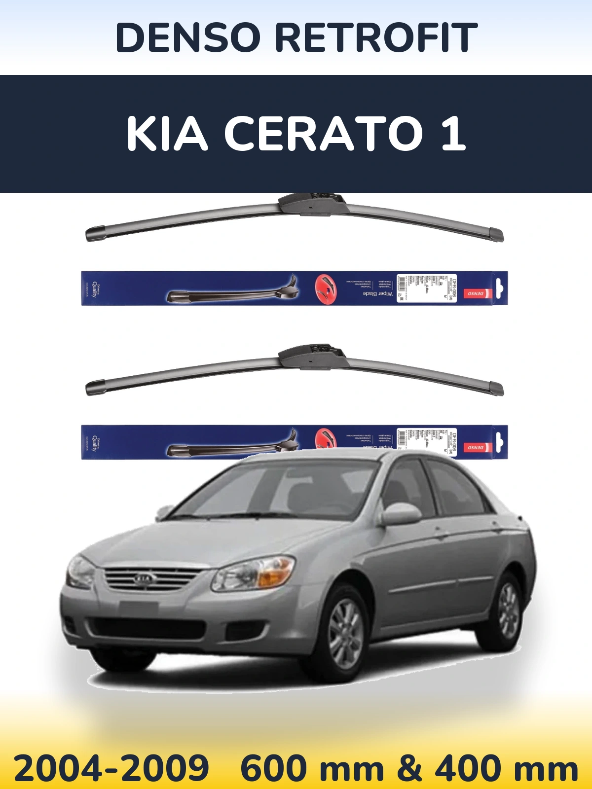Front wiper blade set Denso Retrofit 600 & 400 mm for KIA Cerato 1 2004-2009