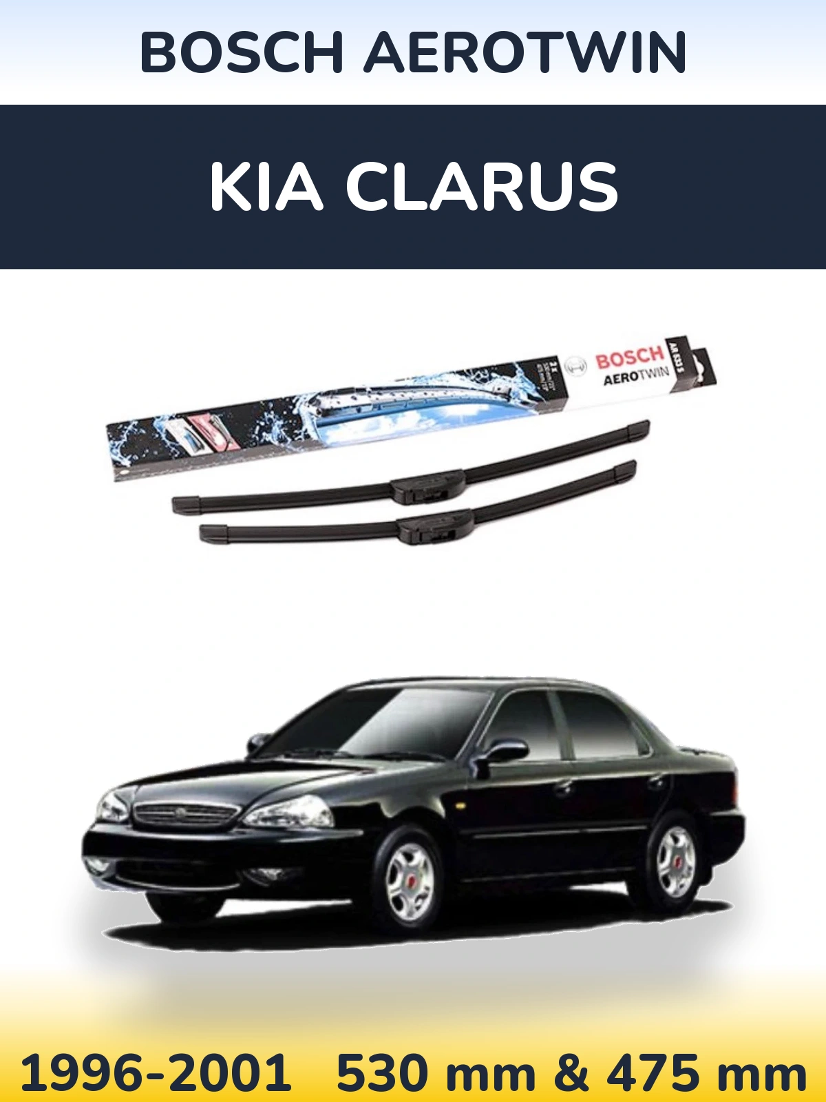 Front wiper blade set BOSCH AeroTwin 530 & 475 mm for KIA Clarus 1996-2001