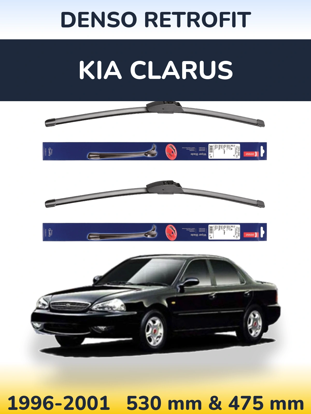 Front wiper blade set Denso Retrofit 530 & 475 mm for KIA Clarus 1996-2001