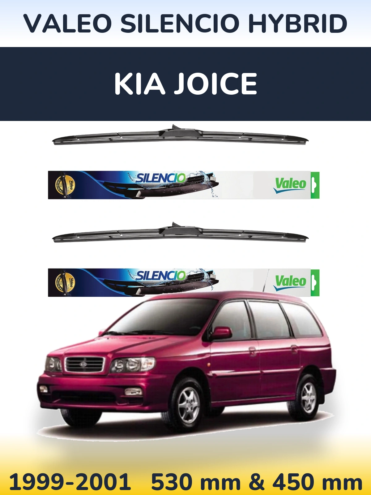 Комплект передних дворников Valeo Silencio Hybrid 530 & 450 мм для KIA Joice 1999-2001