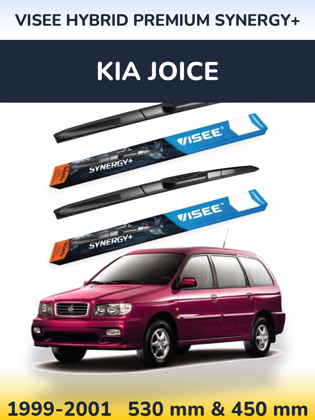 Front wiper blade set VISEE HYBRID PREMIUM SYNERGY+ 530 & 450 mm for KIA Joice 1999-2001