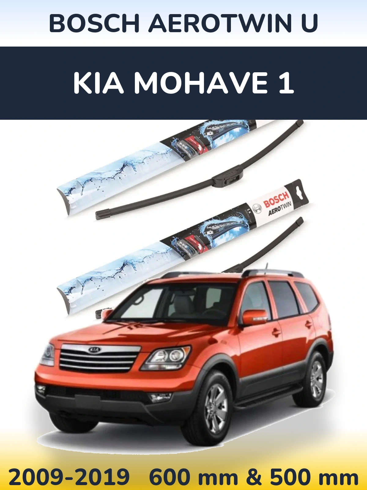 Front wiper blade set BOSCH AeroTwin U 600 & 500 mm for KIA Mohave 1 2009-2019