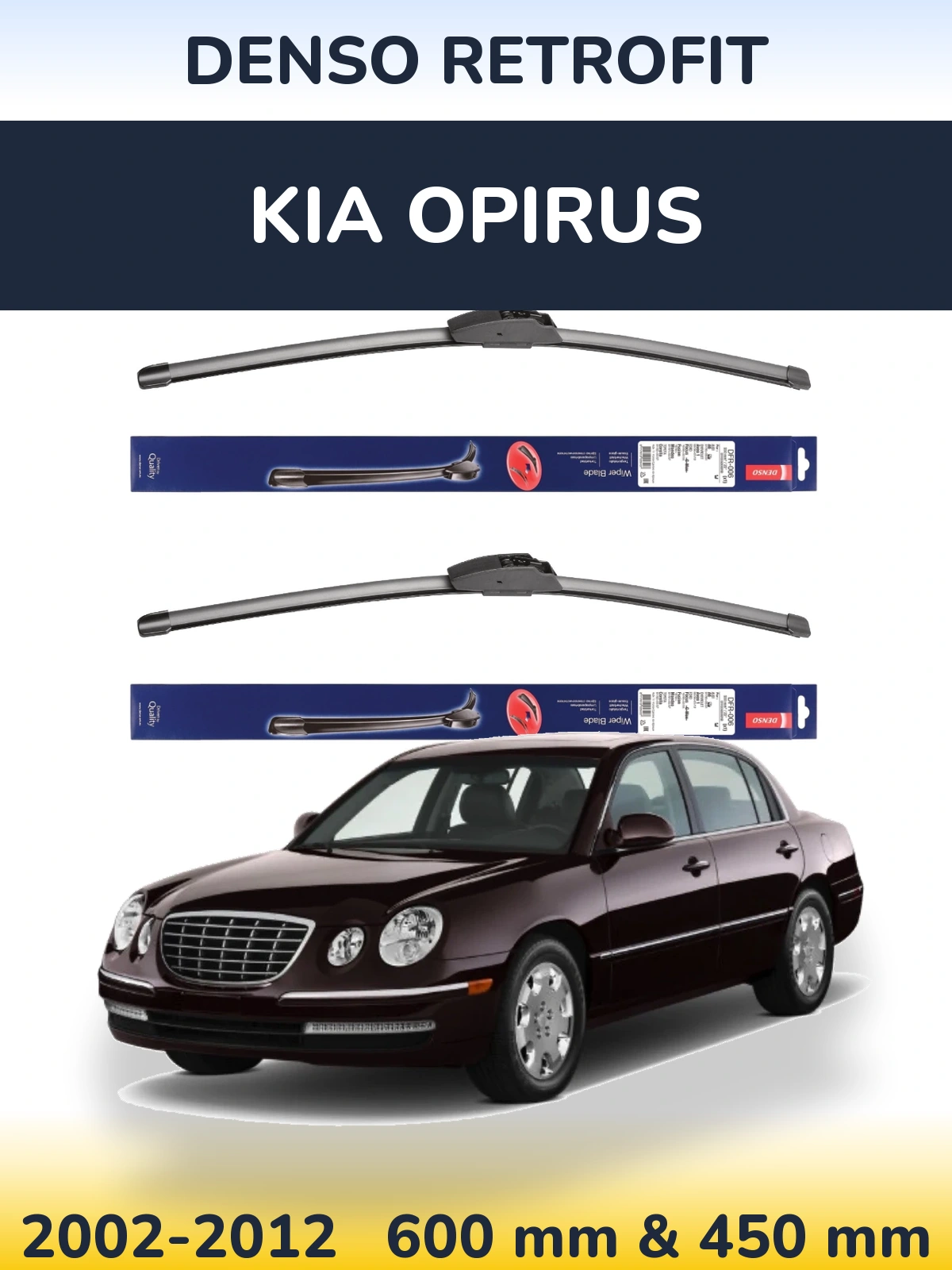 Front wiper blade set Denso Retrofit 600 & 450 mm for KIA Opirus 2002-2012