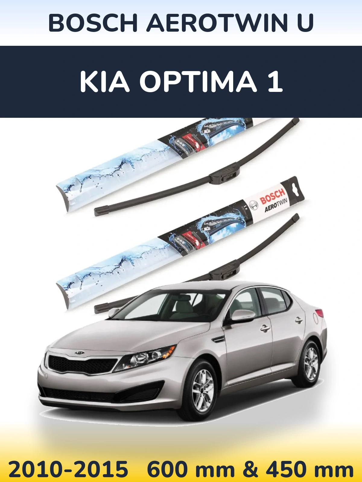 Front wiper blade set BOSCH AeroTwin U 600 & 450 mm for KIA Optima 1 2010-2015
