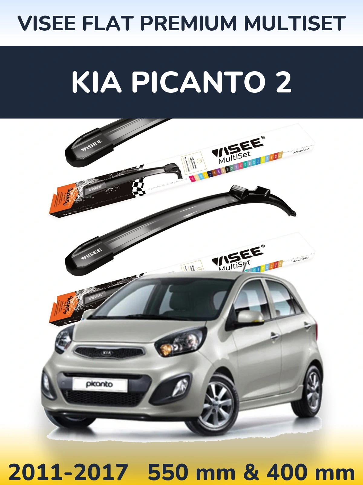 Front wiper blade set VISEE FLAT PREMIUM MultiSet 550 & 400 mm for KIA Picanto 2 2011-2017