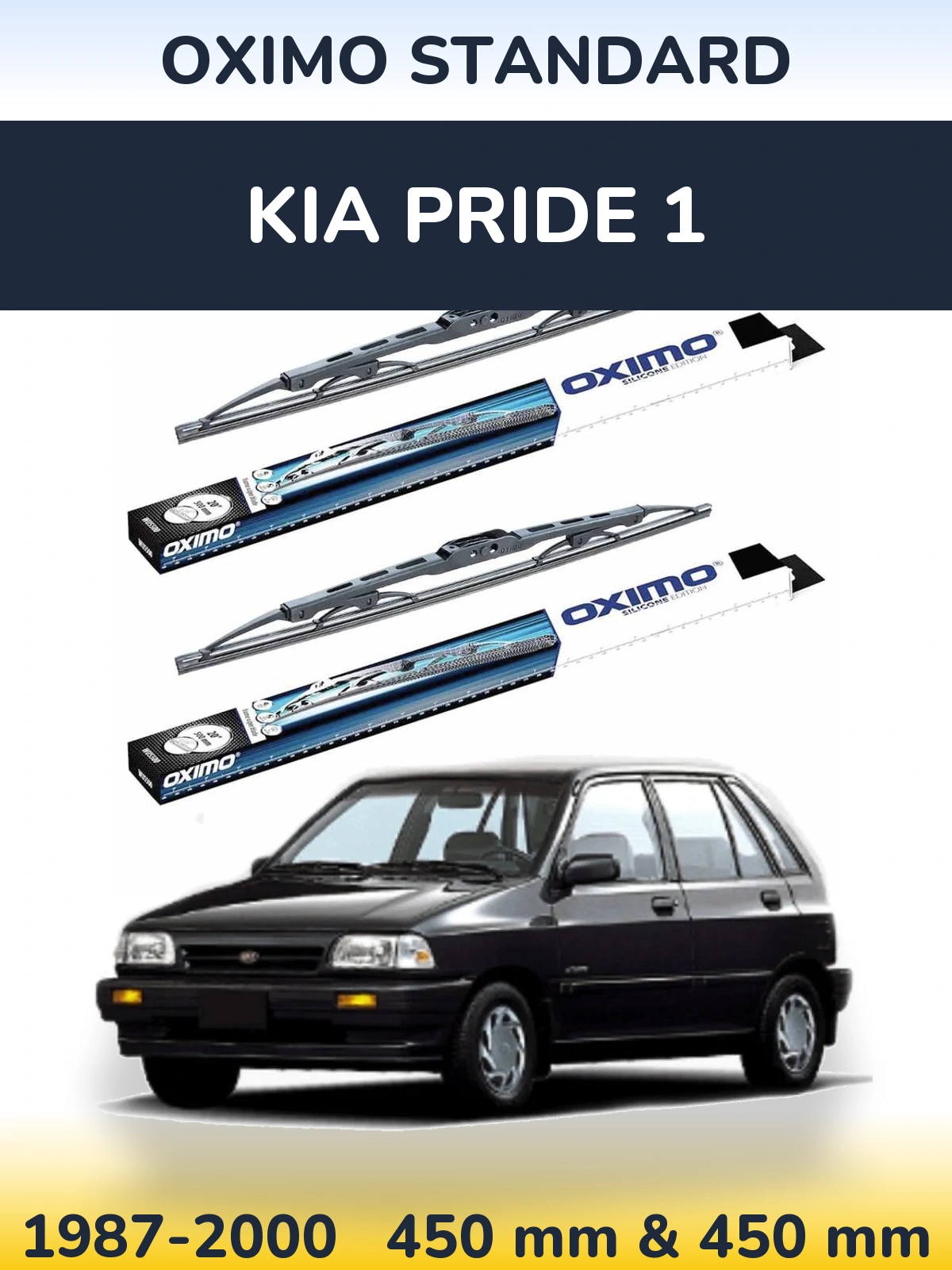 Front wiper blade set Oximo Standard 450 & 450 mm for KIA Pride 1 1987-2000