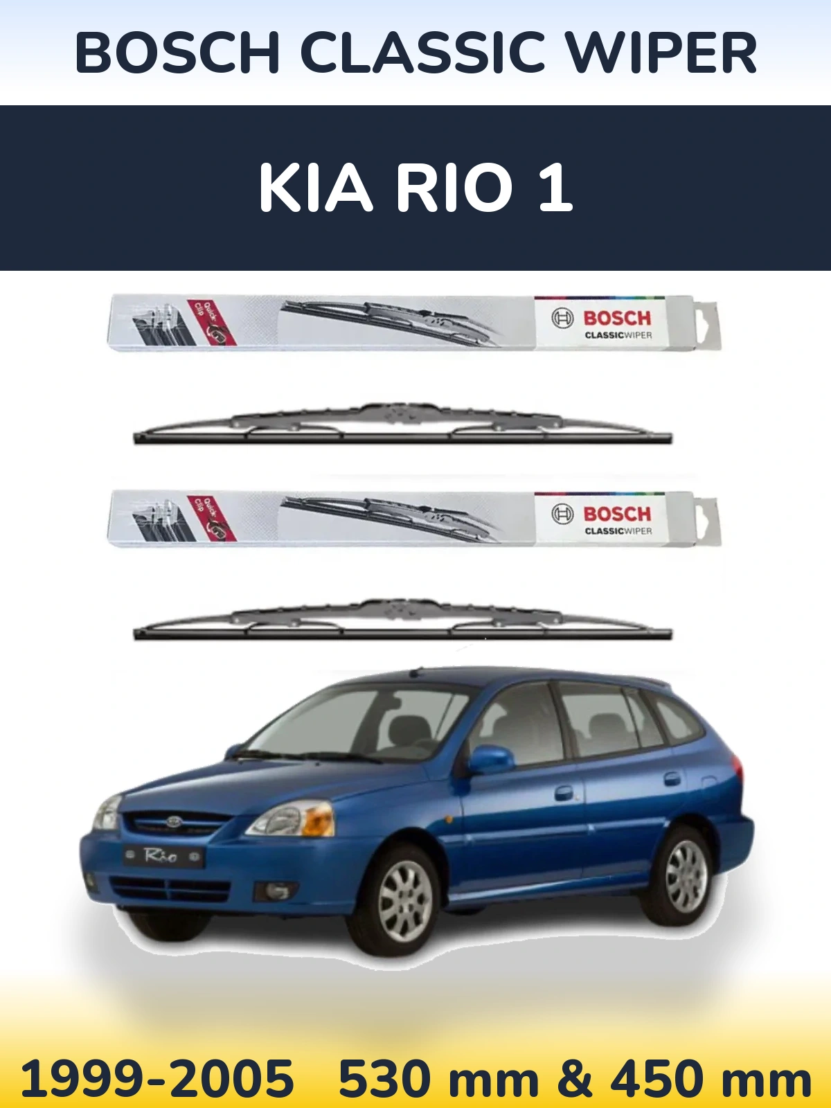 Front wiper blade set BOSCH Classic Wiper 530 & 450 mm for KIA Rio 1 1999-2005