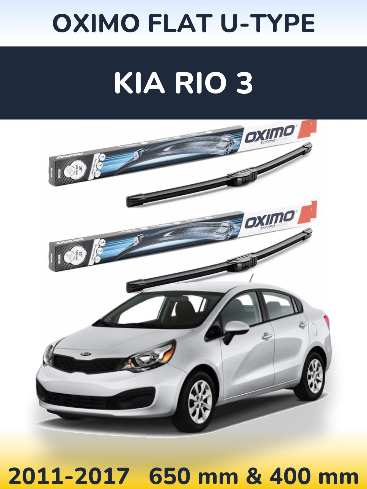 Front wiper blade set Oximo Flat U-type 650 & 400 mm for KIA Rio 3 2011-2017