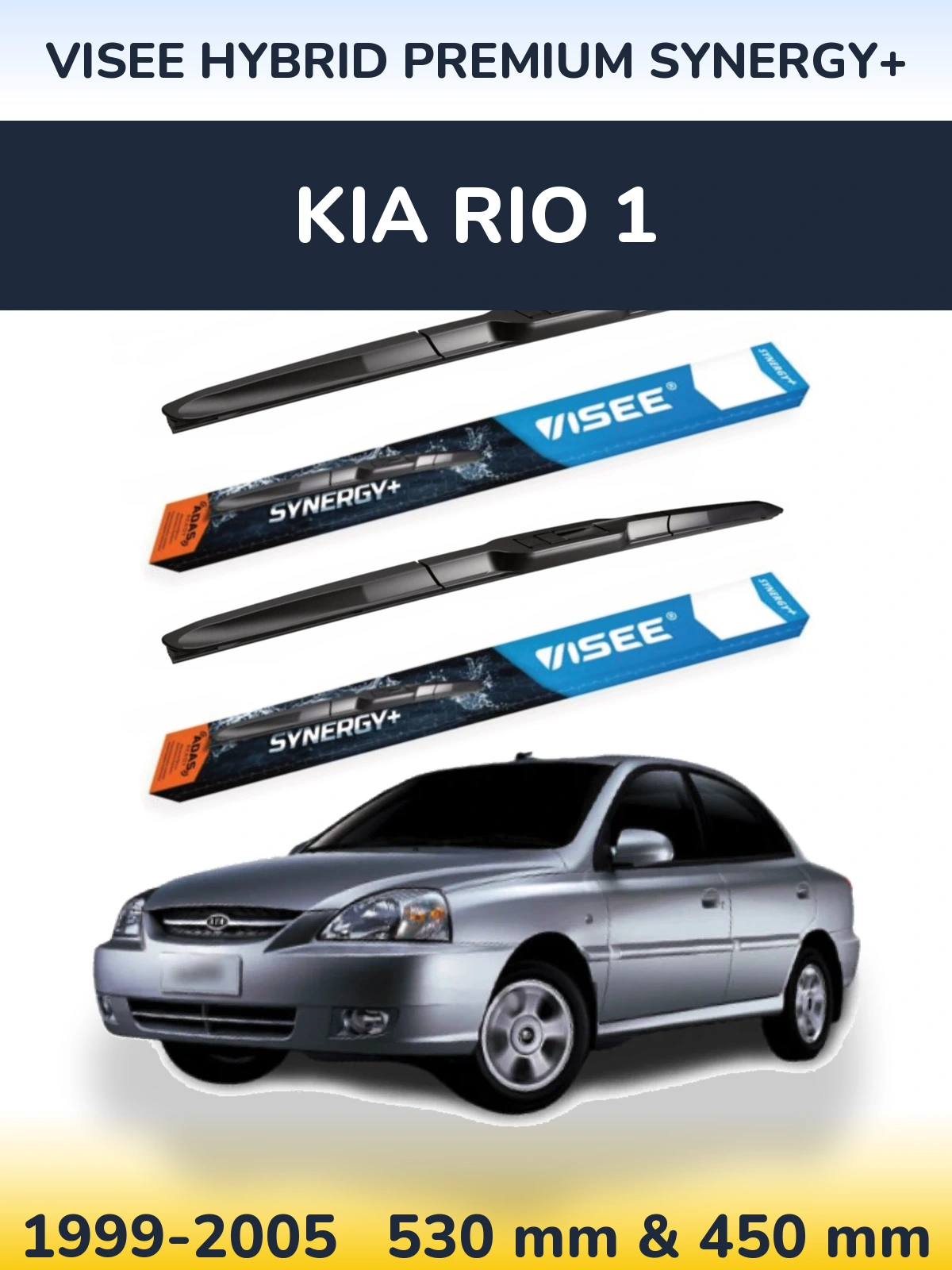 Front wiper blade set VISEE HYBRID PREMIUM SYNERGY+ 530 & 450 mm for KIA Rio 1 1999-2005