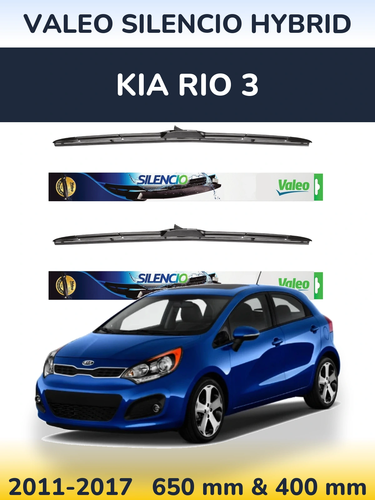 Front wiper blade set Valeo Silencio Hybrid 650 & 400 mm for KIA Rio 3 2011-2017